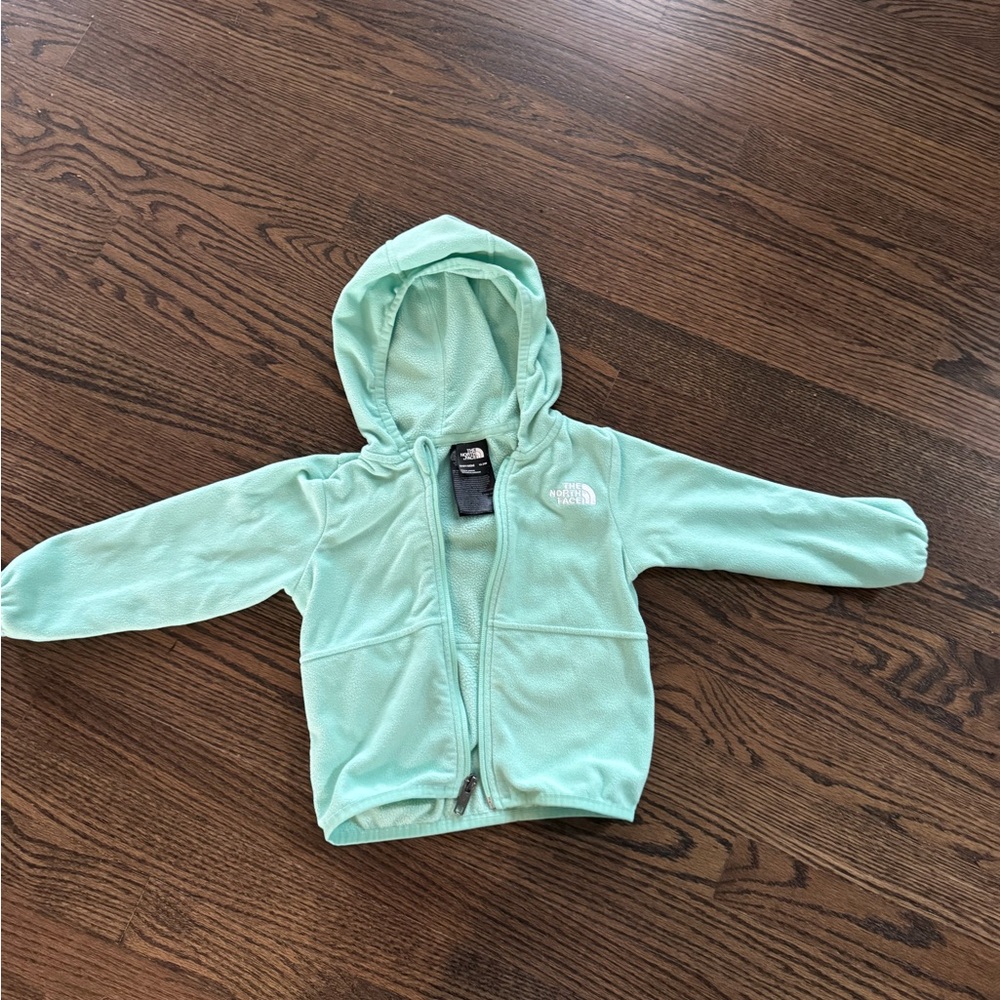 The North Face Mint Green Hooded Fleece Jacket for Kids